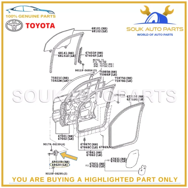 68620-60091 Genuine Toyota CHECK ASSY, FRONT DOOR, LH 6862060091 OEM