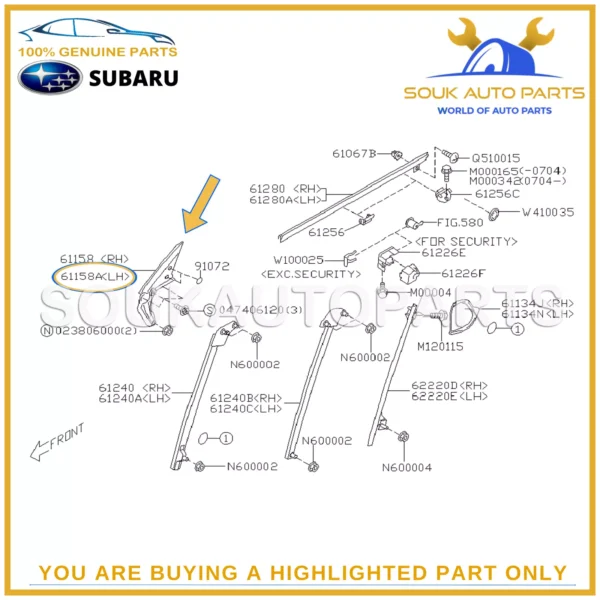 61158-SA010 Genuine Subaru GUSSET ASSY EJ20 EJ255, FRONT LEFT DOOR