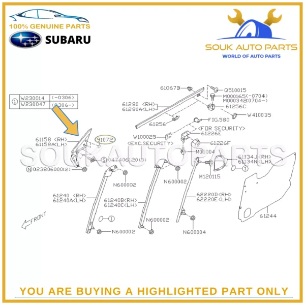 61158-SA000 Genuine Subaru FRONT RIGHT DOOR GUSSET ASSY 61158SA000 FORESTER EJ20