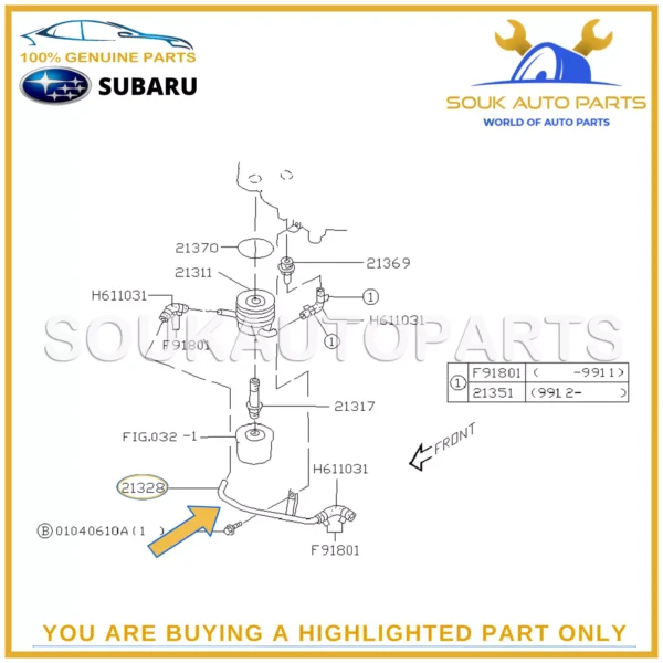 21328-AA011 Genuine Subaru PIPE-OIL COOLER 21328AA011 OEM