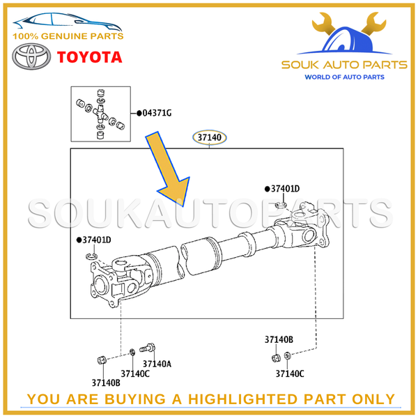 37140-0K030 Genuine Toyota SHAFT ASSY, PROPELLER, FRONT 371400K030 OEM