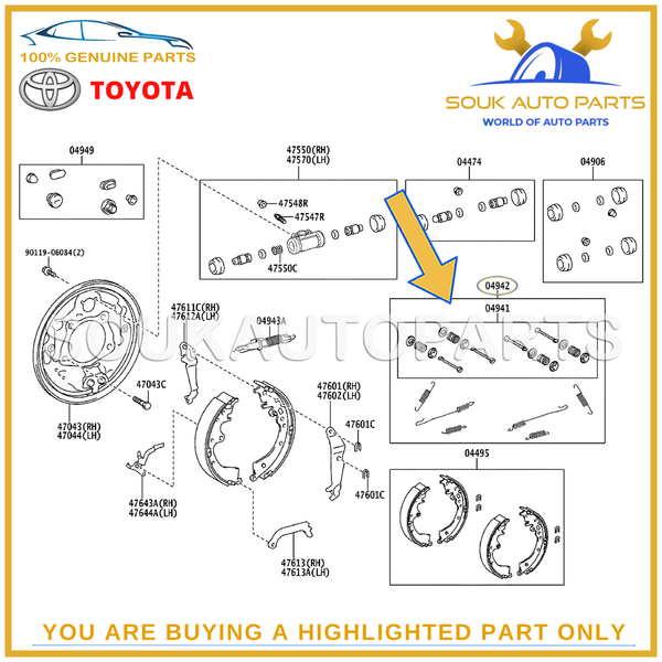 04942-26010 Genuine Toyota SPRING KIT, REAR BRAKE 0494226010 OEM