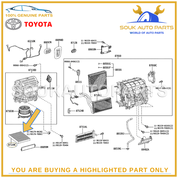 87139-0K070 Genuine Toyota ELEMENT AIR REFINER 871390K070 OEM