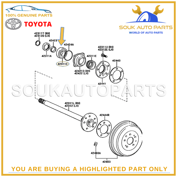 90363-40068 Genuine Toyota BEARING (FOR REAR AXLE SHAFT), RH/LH 9036340068 OEM
