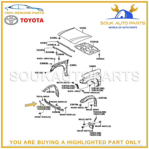 53903-60080 Genuine Toyota PANEL, FRONT END, RH LAND CRUISER OEM