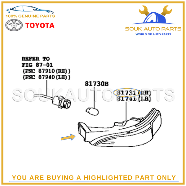 81731-02120 Genuine Toyota SIDE TURN SIGNAL LAMP LENS, RH 8173102120 OEM