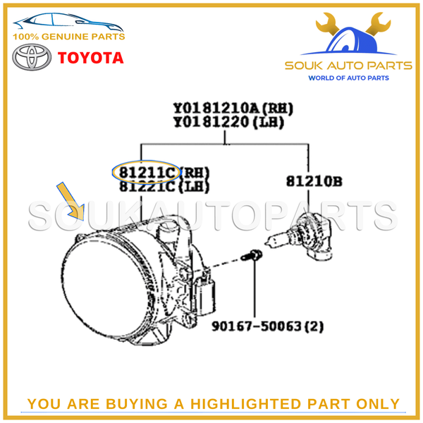 81221-12230 Genuine Toyota LAMP UNIT, FOG LAMP, LH 8122112230 OEM