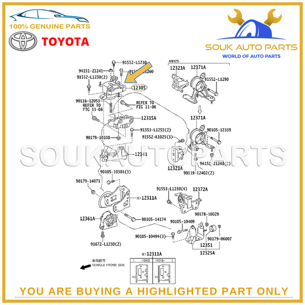 12305-28231 Genuine Toyota INSULATOR SUB-ASSY, ENGINE MOUNTING,RH 1230528231 OEM
